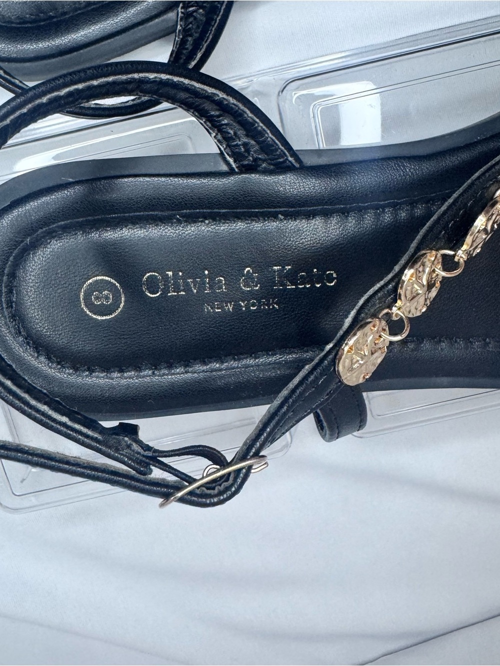 Olivia & Kate NY Coin Embellished Flat Thong Sandals Black - Picture 4 of 6
